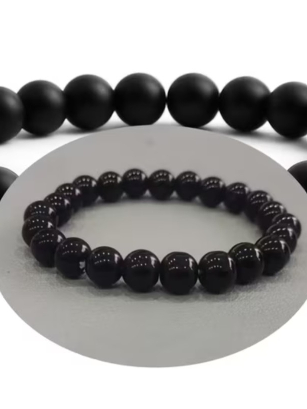 Men's Black Beaded Stretch Bracelet - Classic Minimal Style